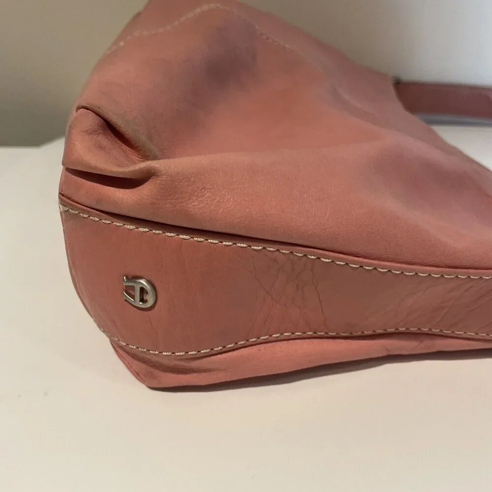 Vintage Etienne Aigner Leather Shoulder Bag Handbag Pink Tassel Bag Charm RARE